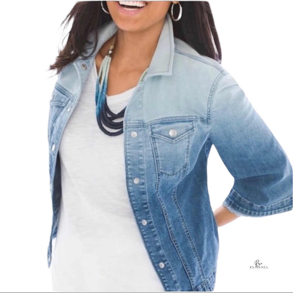 Chico’s New ombré Denim 3/4 sleeve jacket size 2